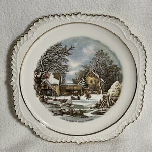 The Farmer's Home - Winter CURRIER & IVES Collectors Plate Wall Hanging 8”